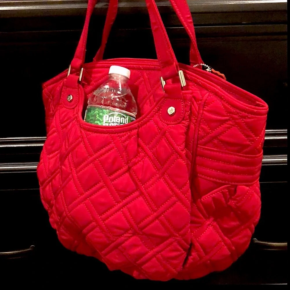 VERA BRADLEY Red Diamond Quilted Long Strap Shoulder Bag w/ Exterior Pockets - Picture 6 of 16